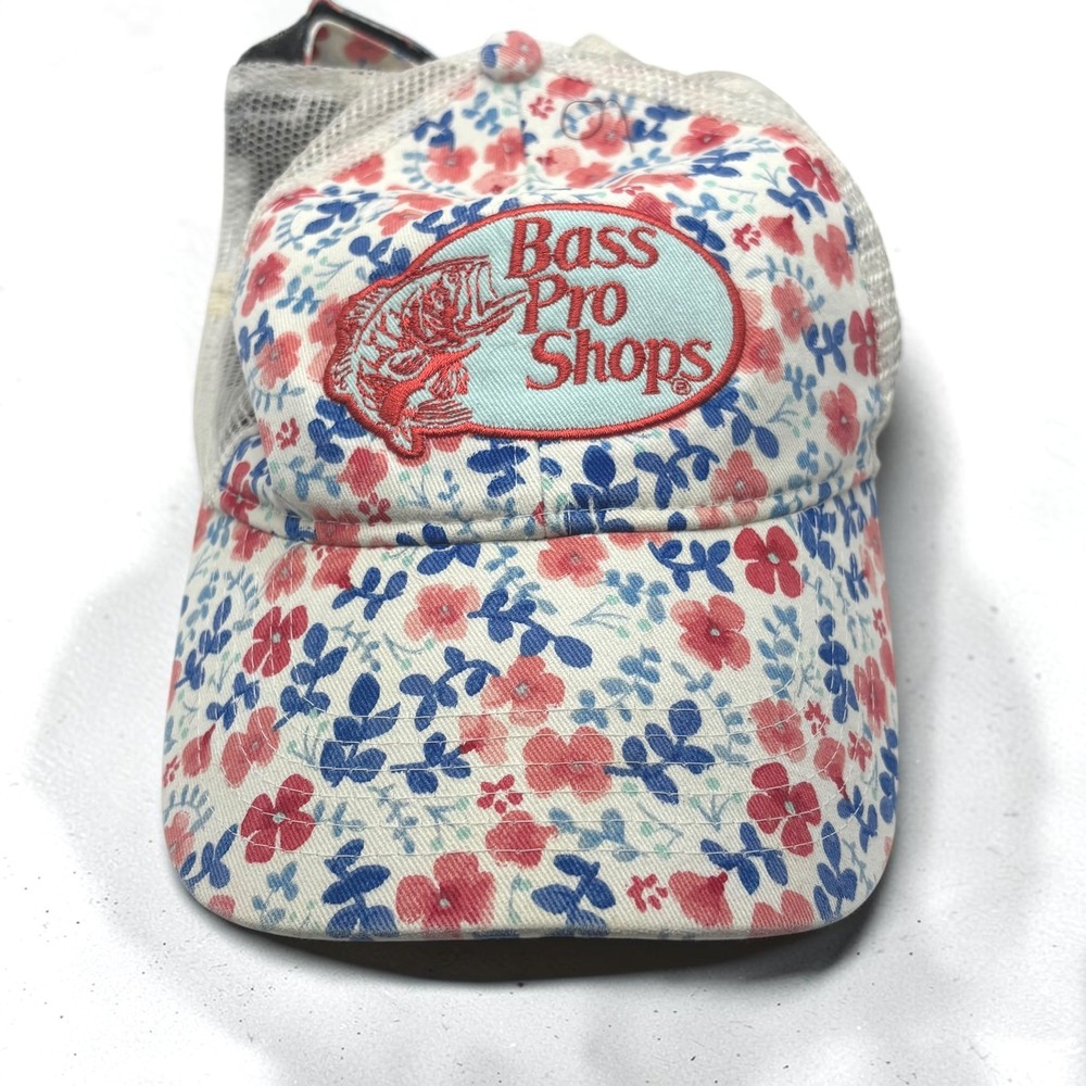 Trucker Hat Bass Pro Shops White Floral Cotton Mesh Adjustable Strap